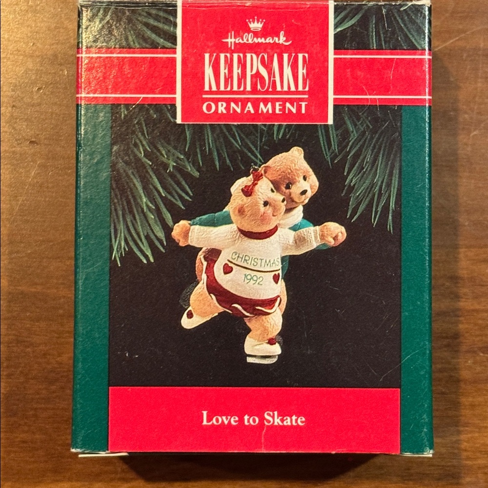 Hallmark Keepsake Christmas LOVE TO SKATE Ornament 1992 Ice Skater Bears